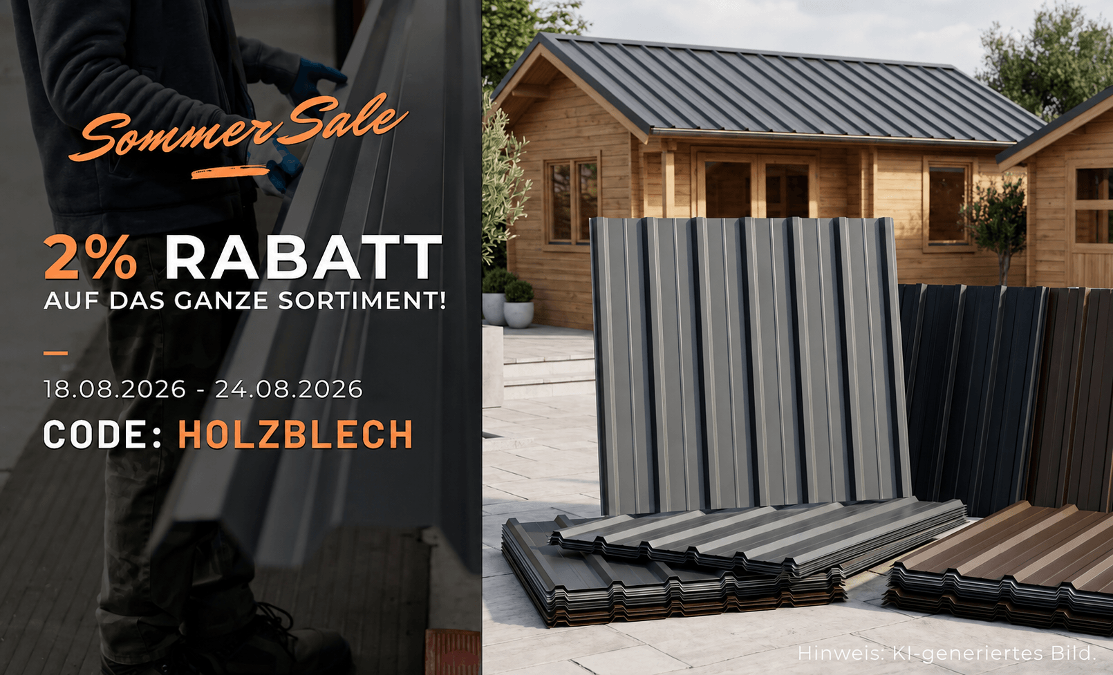 Sommersale bei Holz-Blech: mit Code HOLZBLECH 2 % Rabatt auf das ganze Sortiment sichern - gültig vom 18.08.2026 bis 24.08.2026
