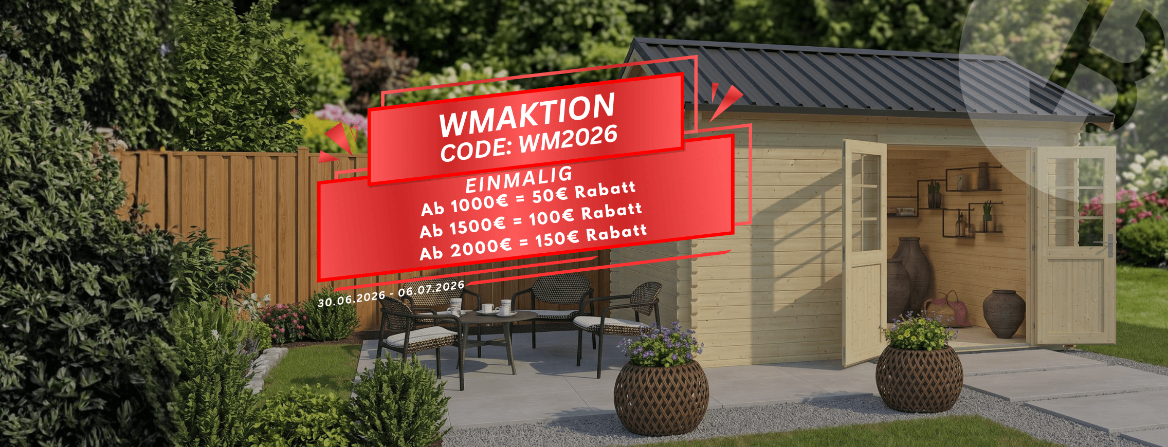 WM-Aktion 2026 bei Holz-Blech: mit Code WM2026 einmalig bis zu 150 € Rabatt sichern – gültig vom 23.06.2026 bis 29.06.2026